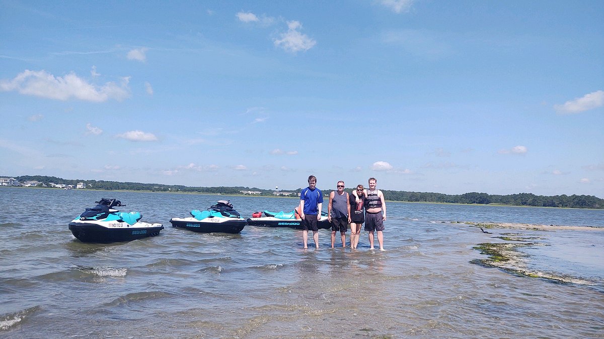 Jet ski riders on the bay near Assateague Island in Ocean City Maryland