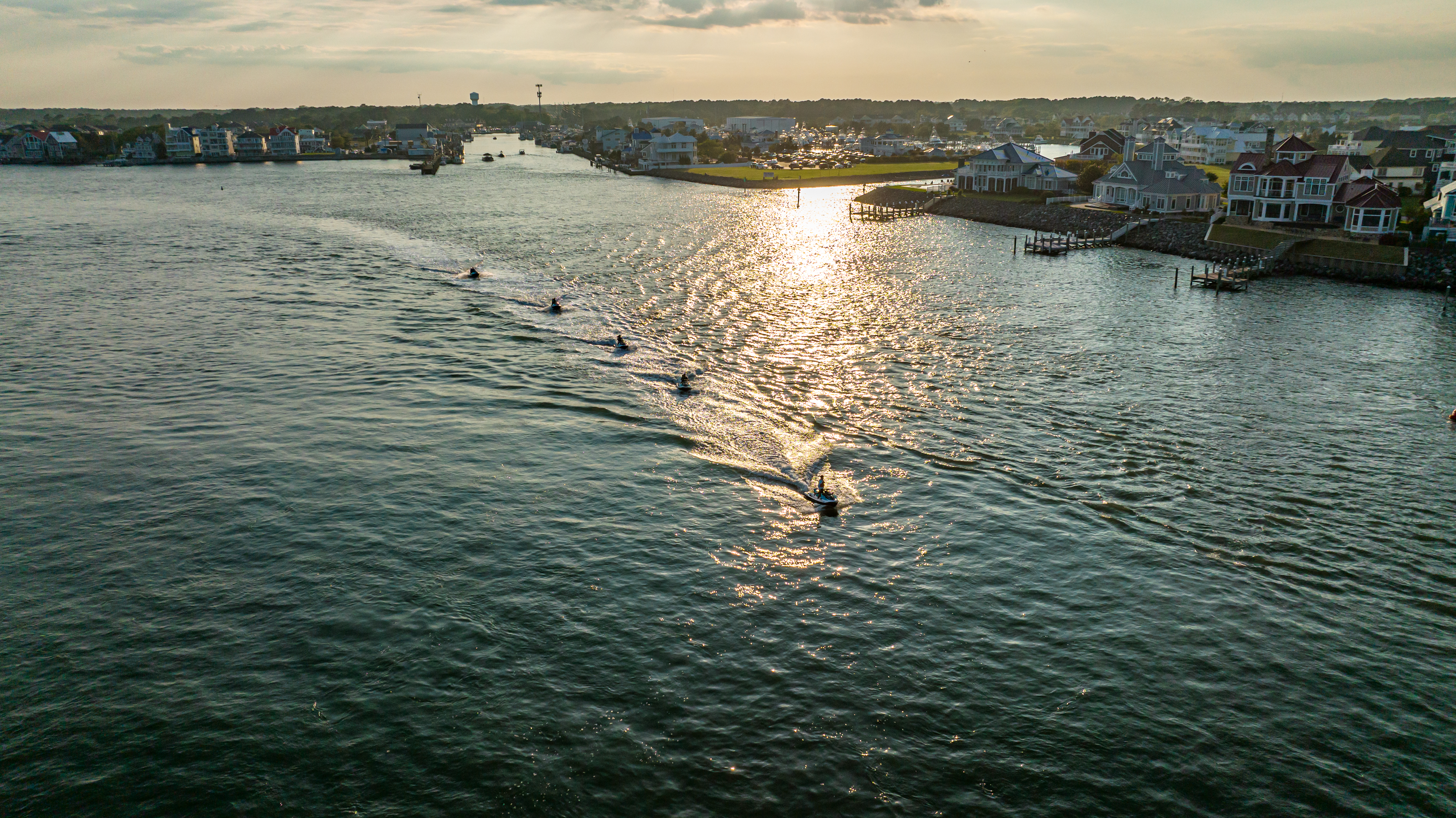 Aerial view of Ocean City Maryland bay and waterways
