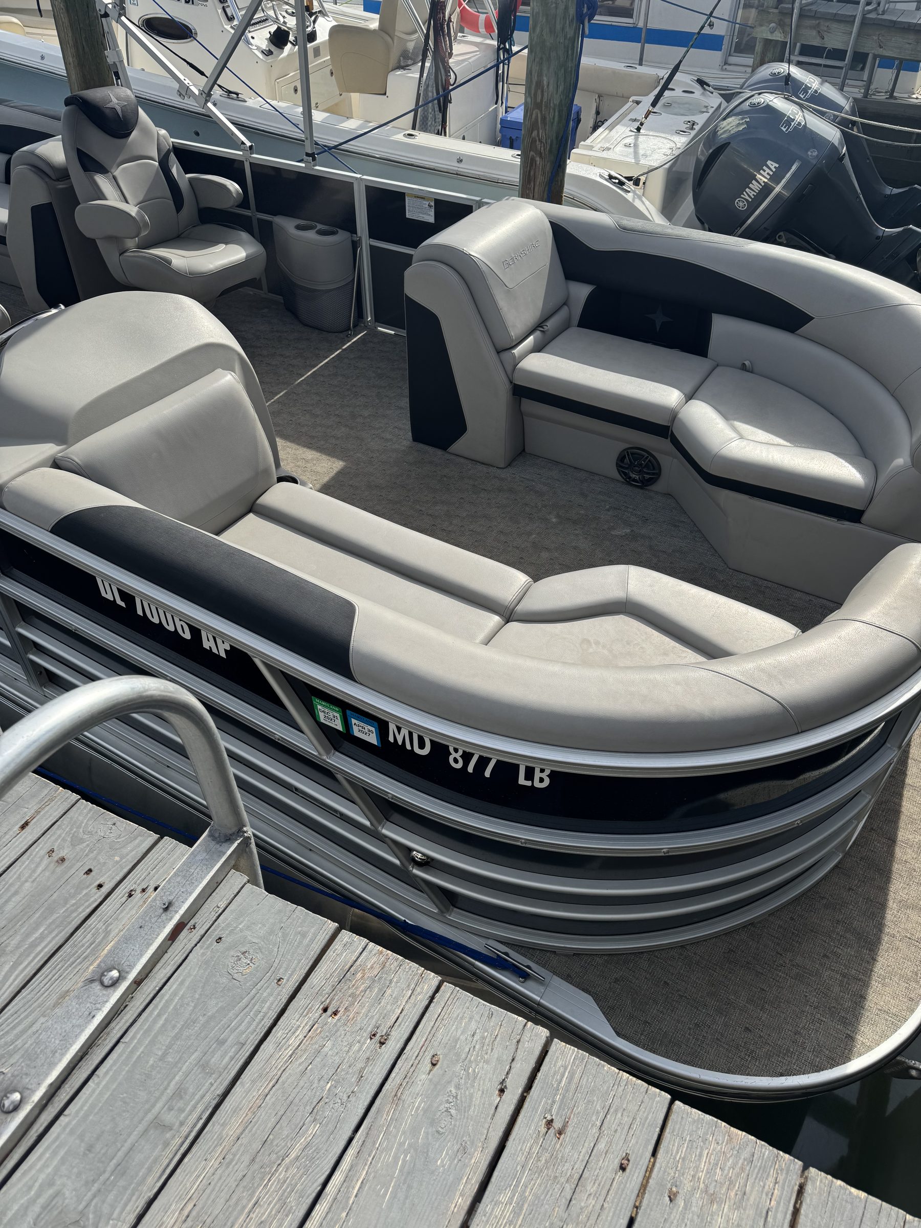 Interior lounge seating on the Berkshire 24RFX tritoon