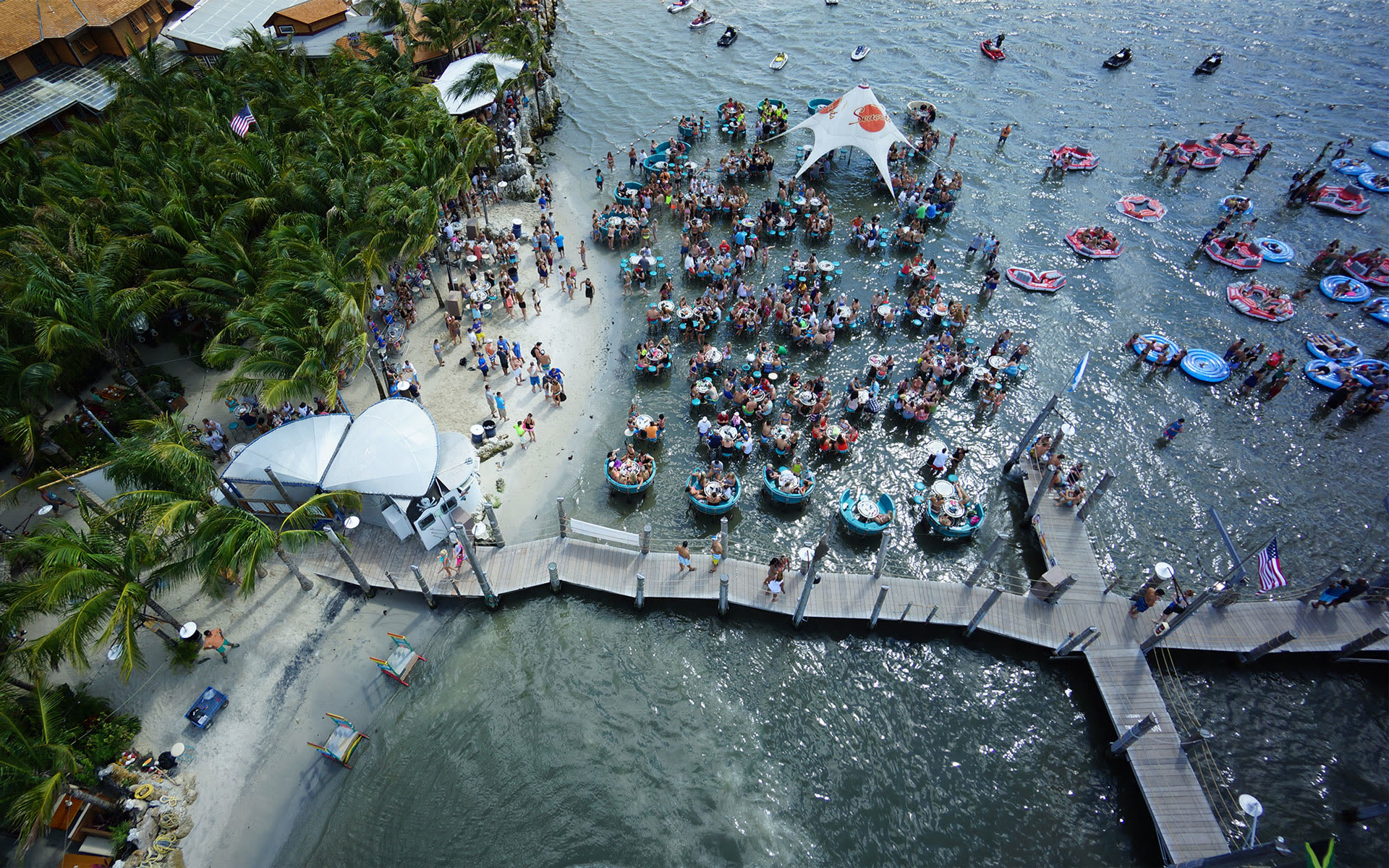 Crowd hanging out in the bay at Seacrets in Ocean City MD