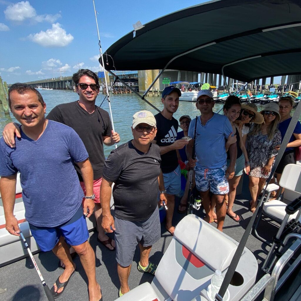 Friends on pontoon boat OC Maryland